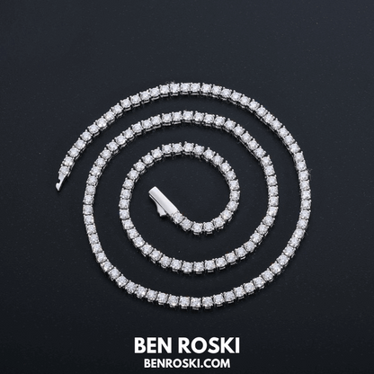 Moissanite Tennis Chain Necklace – 4MM Sterling Silver, Gold & Rose Gold | VVS1 Moissanite | GRA Certified