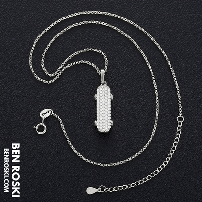 Skateboard Pendant Necklace Sterling Silver, Gold, or Rose Gold | VVS Moissanite | GRA Certified