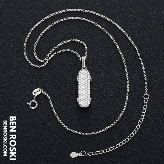 Skateboard Pendant Necklace Sterling Silver, Gold, or Rose Gold | VVS Moissanite | GRA Certified