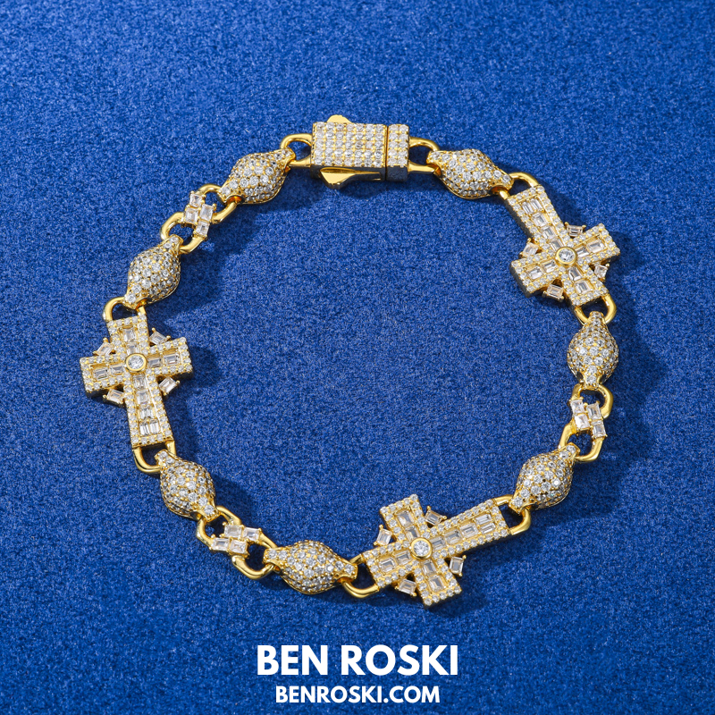 Moissanite Cross Link Bracelet Sterling Silver, Gold, or Rose Gold | VVS Moissanite | GRA Certified