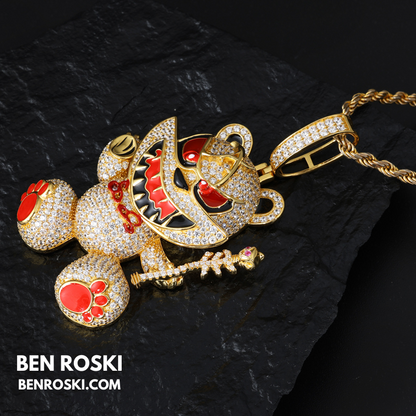 Evil Teddy Bear Pendant Sterling Silver or Gold / Rose Gold Plated | VVS Moissanite | GRA Certified