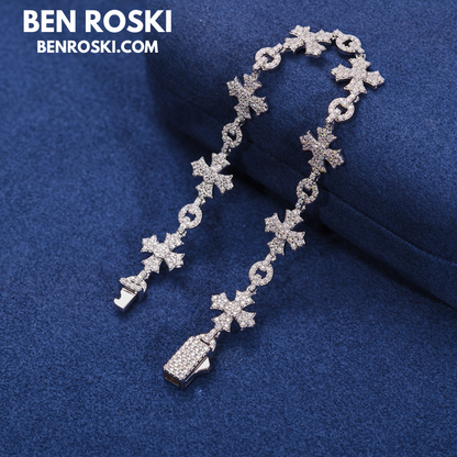 12MM Moissanite Cross Link Bracelet Sterling Silver, Gold, or Rose Gold | GRA Certified