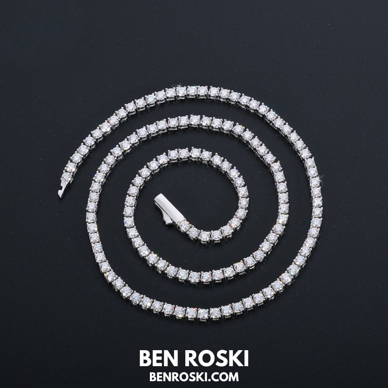 Moissanite Tennis Chain Necklace 3MM Sterling Silver, Gold & Rose Gold | VVS1 Moissanite | GRA Certified