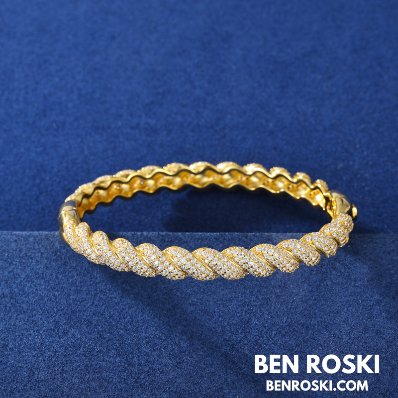 Baguette Moissanite Open Bangle Sterling Silver, Gold Plated & Rose Gold Plated over 925 Silver | GRA Certified