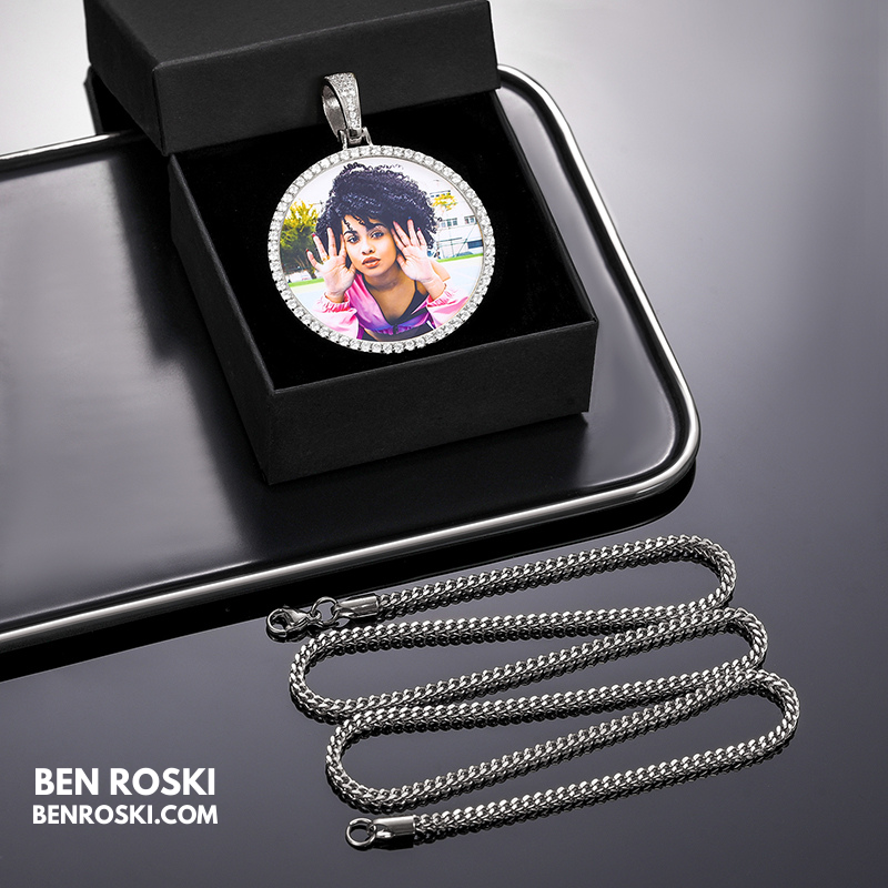 Custom Photo Round Pendant Sterling Silver or Gold & Rose Gold Plated | Moissanite | GRA Certified