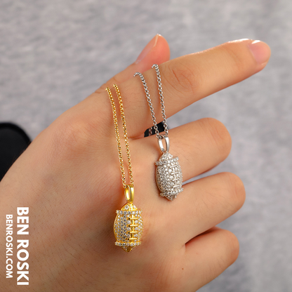 Moissanite Football Pendant Necklace Sterling Silver, Gold, or Rose Gold | VVS Moissanite | GRA Certified