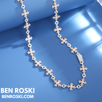 12MM Moissanite Cross Link Chain Sterling Silver, Gold, or Rose Gold | GRA Certified
