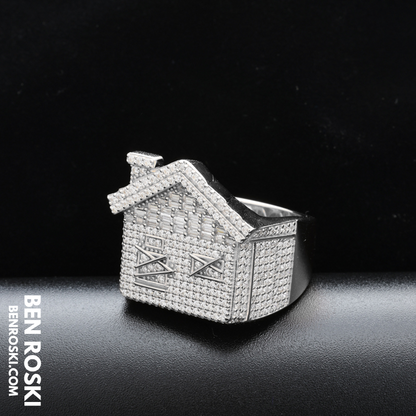 Iced-Out Roman Numeral Mansion Ring Sterling Silver or Gold/Rose Gold Plated | VVS Moissanite | GRA Certified