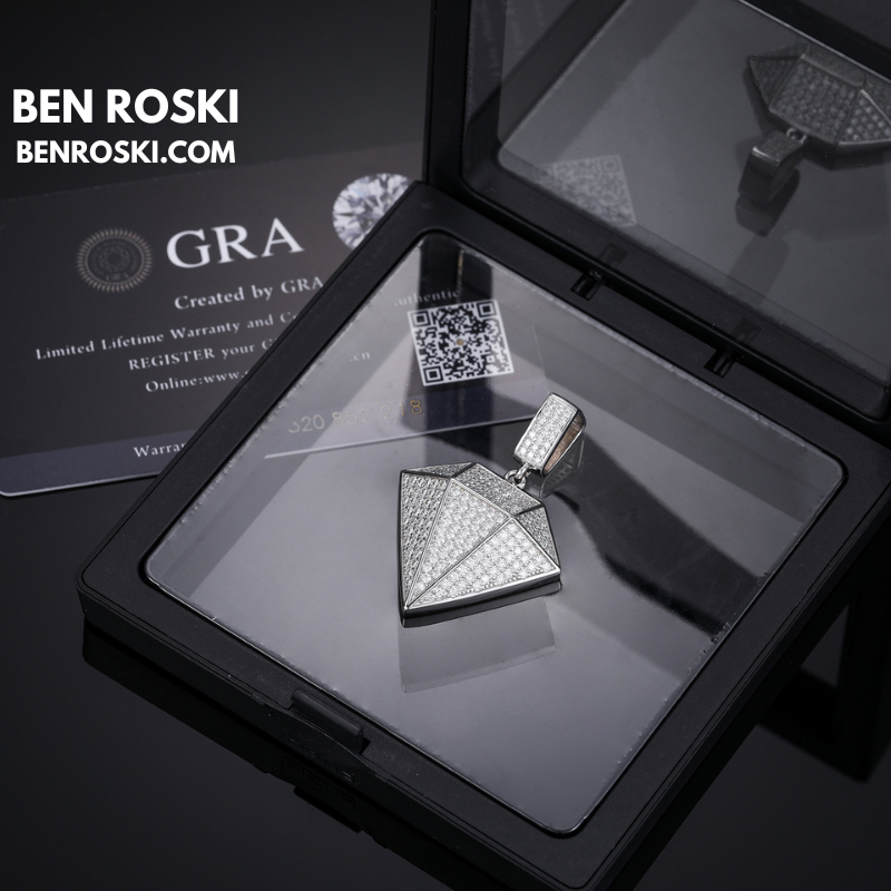 Diamond Shape Moissanite Pendant Sterling Silver, Gold / Rose Gold Plated | GRA Certified