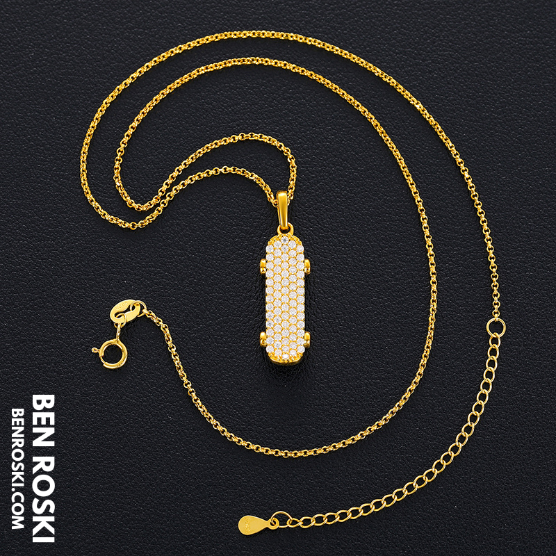 Skateboard Pendant Necklace Sterling Silver, Gold, or Rose Gold | VVS Moissanite | GRA Certified