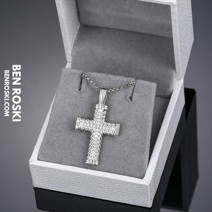 Rope-Edge Moissanite Cross Pendant Sterling Silver, Gold, or Rose Gold | VVS Moissanite | GRA Certified