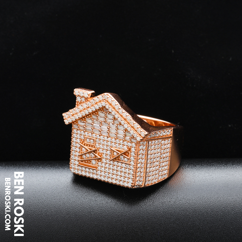 Iced-Out Roman Numeral Mansion Ring Sterling Silver or Gold/Rose Gold Plated | VVS Moissanite | GRA Certified