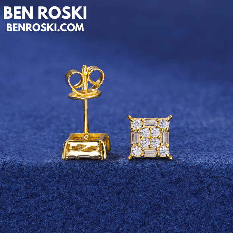 Square Cluster Stud Earrings Sterling Silver or Gold/Rose Gold Plated | VVS Moissanite | GRA Certified