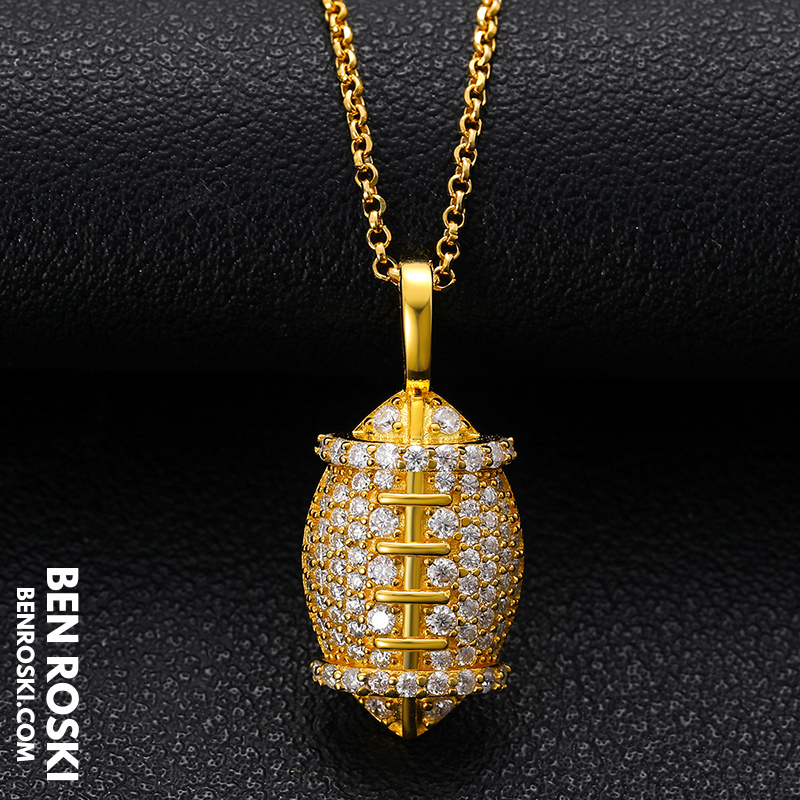 Moissanite Football Pendant Necklace Sterling Silver, Gold, or Rose Gold | VVS Moissanite | GRA Certified
