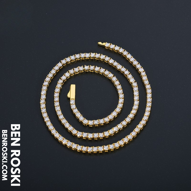 Moissanite Tennis Chain Necklace 3MM Sterling Silver, Gold & Rose Gold | VVS1 Moissanite | GRA Certified