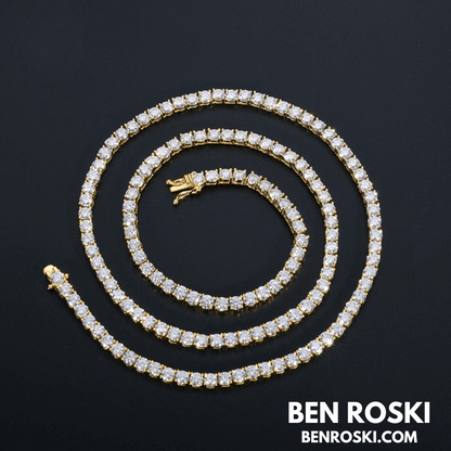 Moissanite Tennis Chain Necklace – 4MM Sterling Silver, Gold & Rose Gold | VVS1 Moissanite | GRA Certified