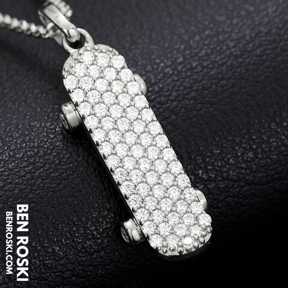Skateboard Pendant Necklace Sterling Silver, Gold, or Rose Gold | VVS Moissanite | GRA Certified