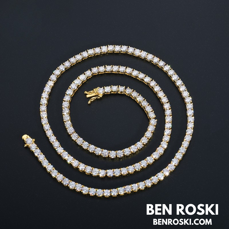 Moissanite Tennis Chain Necklace 3MM Sterling Silver, Gold & Rose Gold | VVS1 Moissanite | GRA Certified