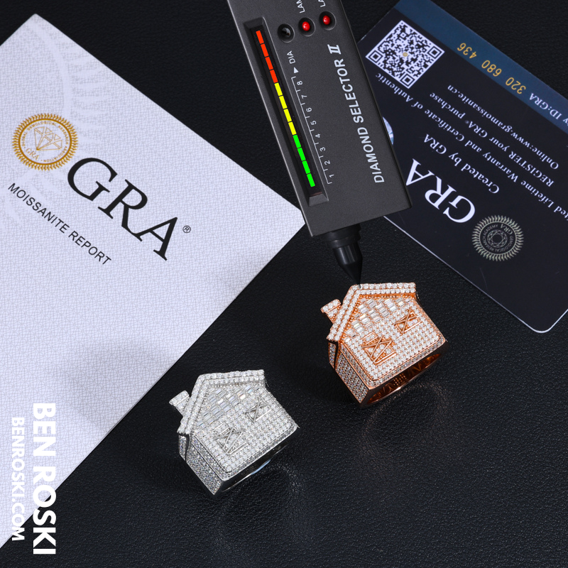 Iced-Out Roman Numeral Mansion Ring Sterling Silver or Gold/Rose Gold Plated | VVS Moissanite | GRA Certified