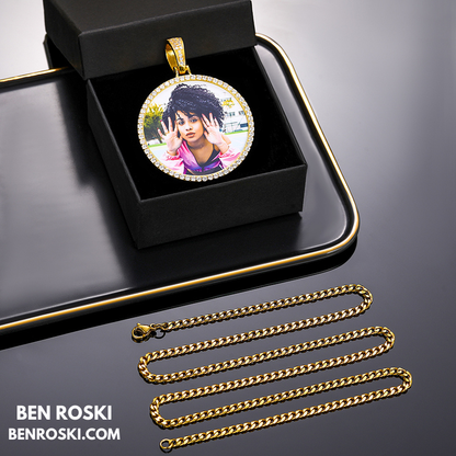 Custom Photo Round Pendant Sterling Silver or Gold & Rose Gold Plated | Moissanite | GRA Certified