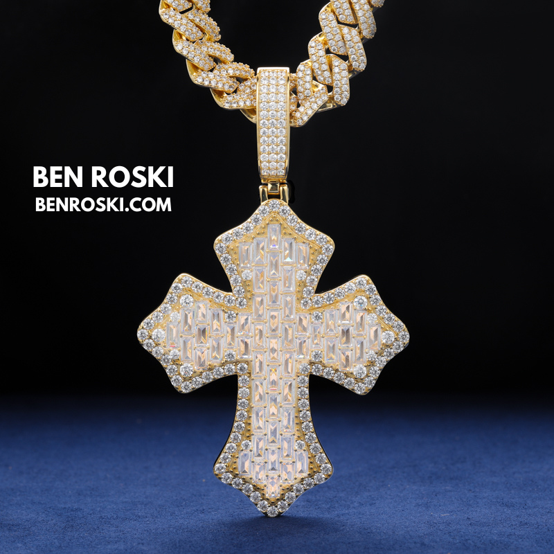 Moissanite Cross Pendant Sterling Silver or Gold & Rose Gold Plated | VVS Moissanite | GRA Certified