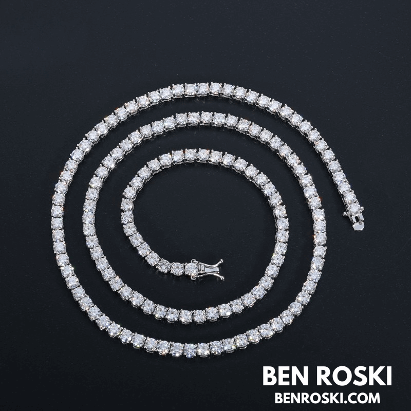 Moissanite Tennis Chain Necklace – 4MM Sterling Silver, Gold & Rose Gold | VVS1 Moissanite | GRA Certified