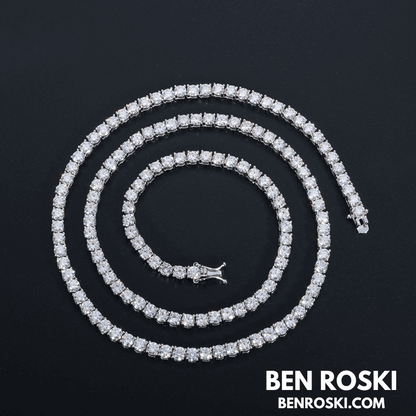 Moissanite Tennis Chain Necklace – 4MM Sterling Silver, Gold & Rose Gold | VVS1 Moissanite | GRA Certified