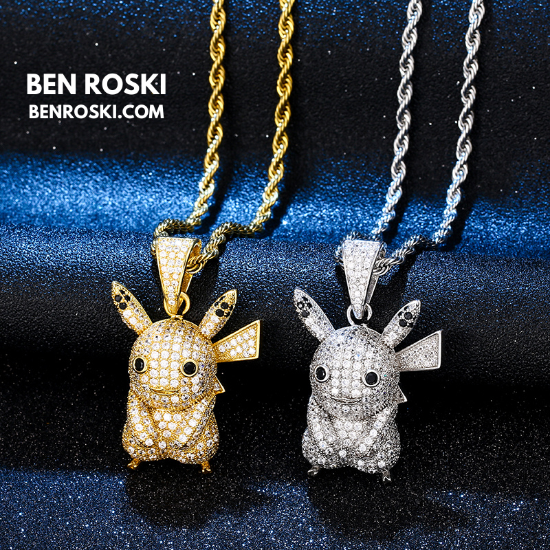 Iced-Out Pikachu Moissanite Pendant – Sterling Silver | Gold, Silver & Rose Gold | GRA Certified