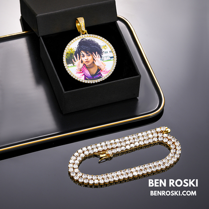 Custom Photo Round Pendant Sterling Silver or Gold & Rose Gold Plated | Moissanite | GRA Certified