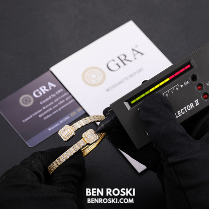 Baguette Moissanite Open Bangle – 7/8-Inch | 5.5MM | Silver, Gold Plated & Rose Gold Plated over 925 Silver | GRA Certified