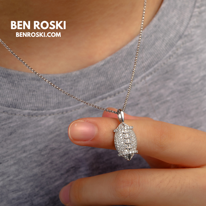 Moissanite Football Pendant Necklace Sterling Silver, Gold, or Rose Gold | VVS Moissanite | GRA Certified