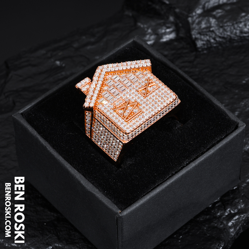 Iced-Out Roman Numeral Mansion Ring Sterling Silver or Gold/Rose Gold Plated | VVS Moissanite | GRA Certified