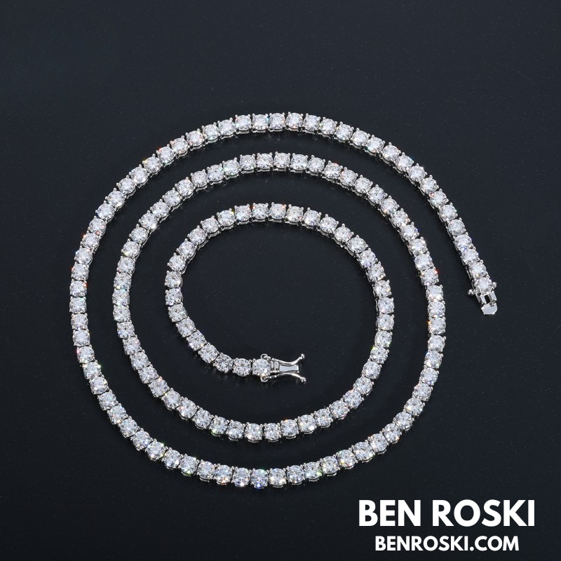 Moissanite Tennis Chain Necklace 3MM Sterling Silver, Gold & Rose Gold | VVS1 Moissanite | GRA Certified