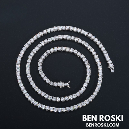 Moissanite Tennis Chain Necklace 3MM Sterling Silver, Gold & Rose Gold | VVS1 Moissanite | GRA Certified