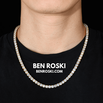 Moissanite Tennis Chain Necklace – 4MM Sterling Silver, Gold & Rose Gold | VVS1 Moissanite | GRA Certified