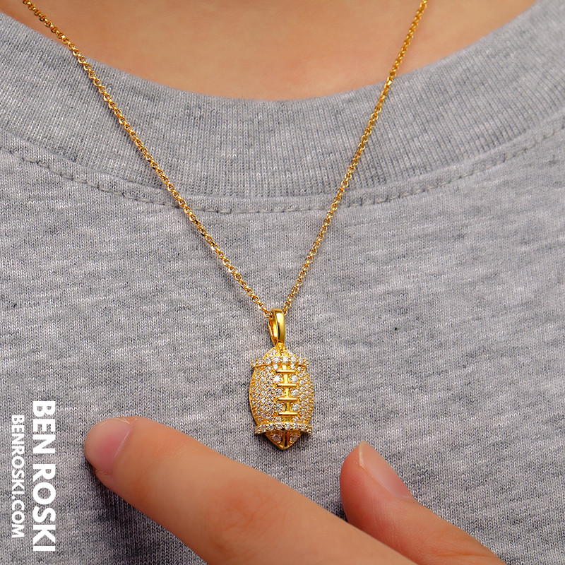 Moissanite Football Pendant Necklace Sterling Silver, Gold, or Rose Gold | VVS Moissanite | GRA Certified