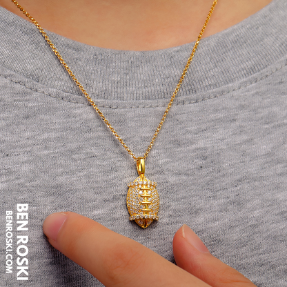 Moissanite Football Pendant Necklace Sterling Silver, Gold, or Rose Gold | VVS Moissanite | GRA Certified