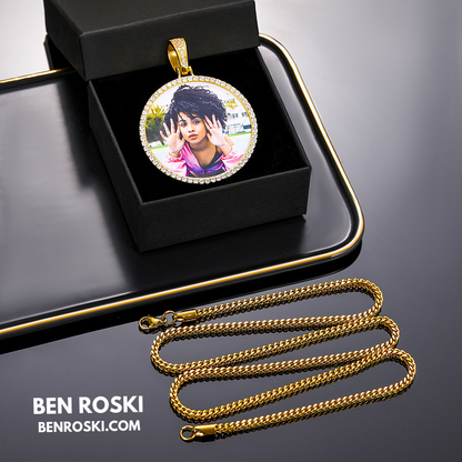 Custom Photo Round Pendant Sterling Silver or Gold & Rose Gold Plated | Moissanite | GRA Certified