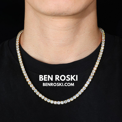 Moissanite Tennis Chain Necklace 3MM Sterling Silver, Gold & Rose Gold | VVS1 Moissanite | GRA Certified