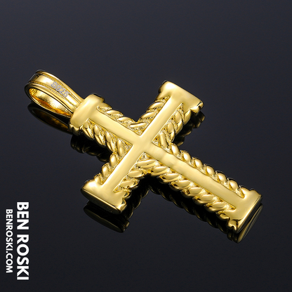 Rope-Edge Moissanite Cross Pendant Sterling Silver, Gold, or Rose Gold | VVS Moissanite | GRA Certified