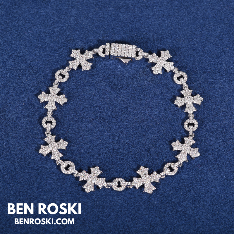 12MM Moissanite Cross Link Bracelet Sterling Silver, Gold, or Rose Gold | GRA Certified