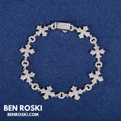 12MM Moissanite Cross Link Bracelet Sterling Silver, Gold, or Rose Gold | GRA Certified