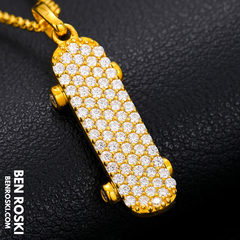 Skateboard Pendant Necklace Sterling Silver, Gold, or Rose Gold | VVS Moissanite | GRA Certified