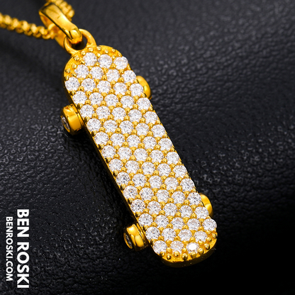 Skateboard Pendant Necklace Sterling Silver, Gold, or Rose Gold | VVS Moissanite | GRA Certified