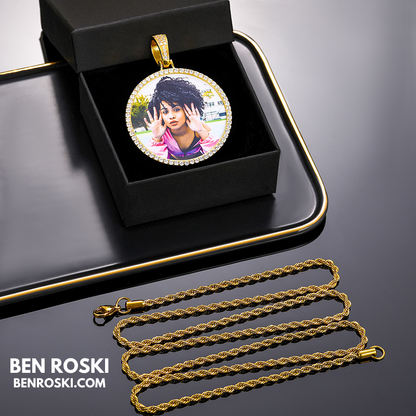 Custom Photo Round Pendant Sterling Silver or Gold & Rose Gold Plated | Moissanite | GRA Certified