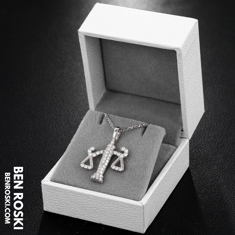 Scales of Justice Pendant Sterling Silver, Gold, or Rose Gold | VVS Moissanite | GRA Certified