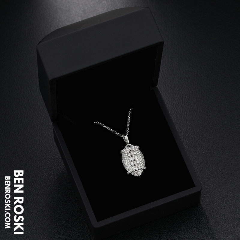 Moissanite Football Pendant Necklace Sterling Silver, Gold, or Rose Gold | VVS Moissanite | GRA Certified