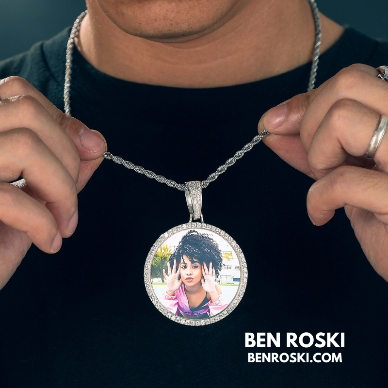 Custom Photo Round Pendant Sterling Silver or Gold & Rose Gold Plated | Moissanite | GRA Certified