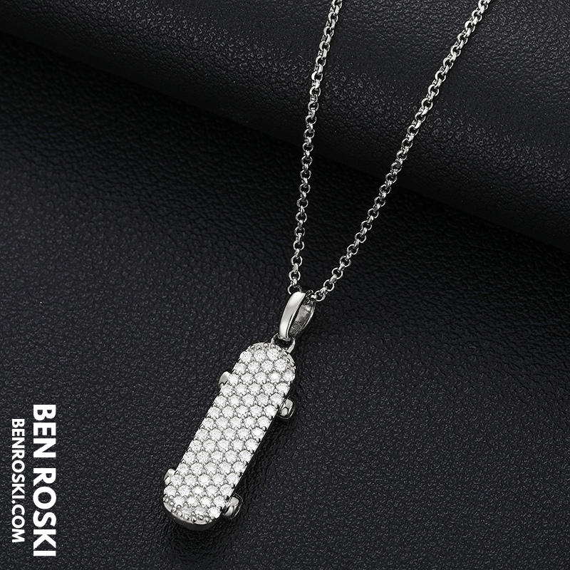 Skateboard Pendant Necklace Sterling Silver, Gold, or Rose Gold | VVS Moissanite | GRA Certified
