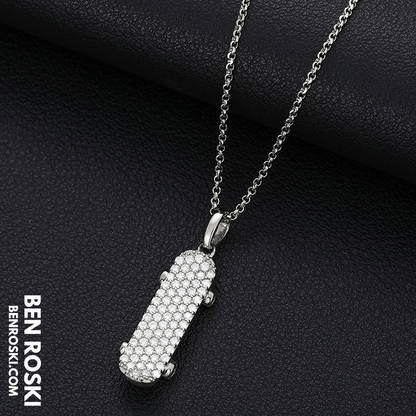 Skateboard Pendant Necklace Sterling Silver, Gold, or Rose Gold | VVS Moissanite | GRA Certified